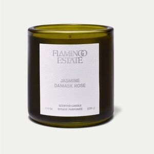 Flamingo Estate Jasmine Damask Rose Scented Candle - Olive Green Glass